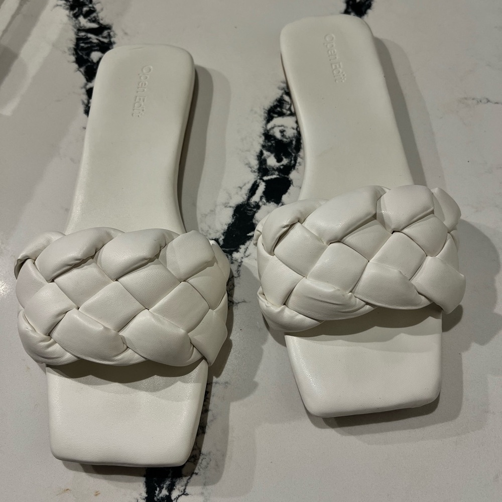 Open Edit White Braided Sandals Open Toe
